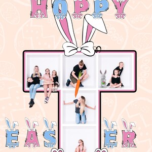 Hoppy Easter In the Box Photography template, Collage for Photography, inside the box photoshop template, Easter bunnies, white grid