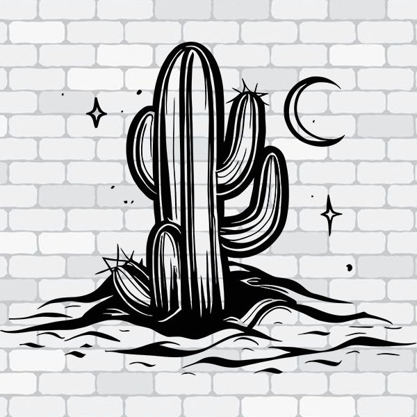 Wild West Cactus SVG - Desert Landscape, Silhouette/Cricut Files, Vector Graphics