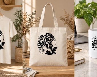Afrohemian Woman Headwrap SVG | Tropical Flower Black Woman Cut File | Cricut Silhouette