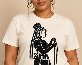 Black Woman Braider SVG | Hairstylist Afro Hair Cut File | Cricut Silhouette Shirt Design