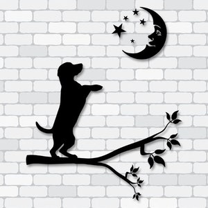 Adorable Dog in Branch and Moon svg Design - Compatible with Silhouette Cameo and Cricut - Vector, svg, dxf, eps Files