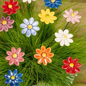 Ceramic Little Daisy 7 Pcs. - decorative, unique ceramic flower for home, garden, creative decoration and gift – handmade