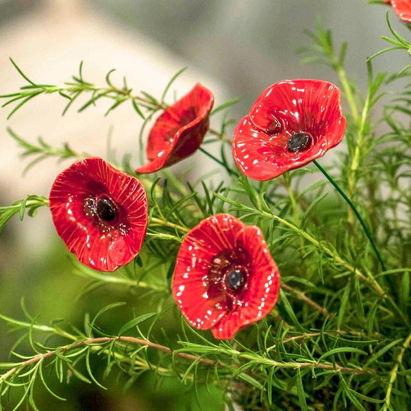 Coquelicot 5 pcs. - fleur en céramique pour la maison, le jardin, la décoration créative et le cadeau - fait main