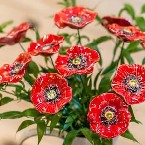 Decor poppy 5 Pcs. - ceramic flower for home, garden, creative decoration and gift – handmade