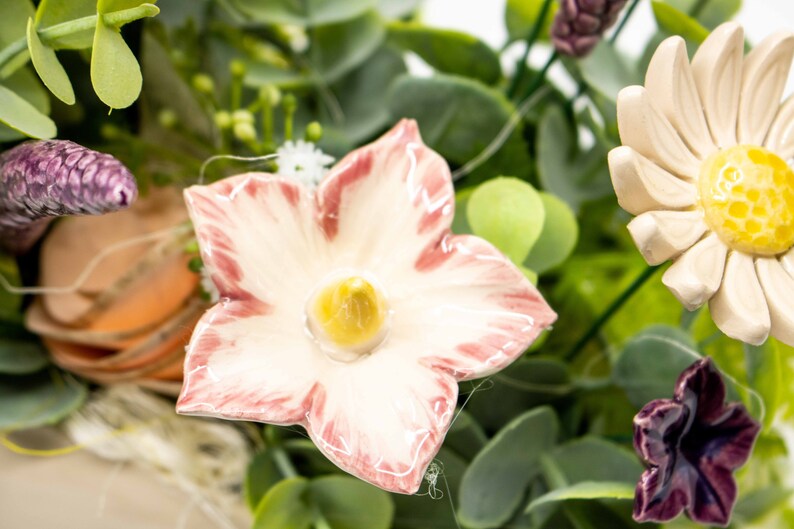 Beige Premium Oval Centerpiece Pink-Purple Flowers Table Decoration with Wonderful Ceramic Flowers image 5