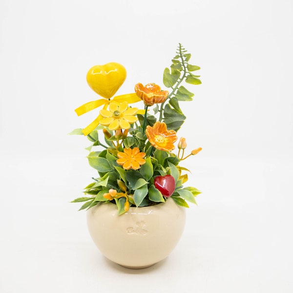 Mother's Day Centerpiece - Yellow - Table Decoration with Ceramic Flowers