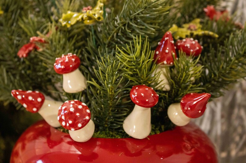 Little Mushroom 7 Pcs. ceramic flower for home, garden, creative decoration and gift handmade image 5