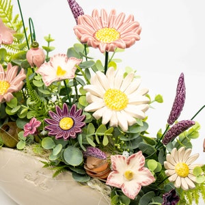 Beige Premium Oval Centerpiece Pink-Purple Flowers Table Decoration with Wonderful Ceramic Flowers image 3