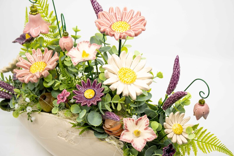 Beige Premium Oval Centerpiece Pink-Purple Flowers Table Decoration with Wonderful Ceramic Flowers image 3