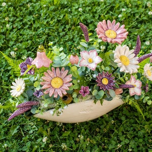 Beige Premium Oval Centerpiece Pink-Purple Flowers Table Decoration with Wonderful Ceramic Flowers image 8