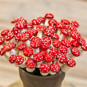 Little Mushroom 7 Pcs. ceramic flower for home, garden, creative decoration and gift handmade image 4