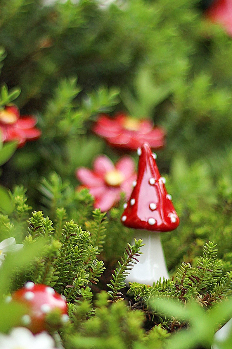 Little Mushroom 7 Pcs. ceramic flower for home, garden, creative decoration and gift handmade image 6