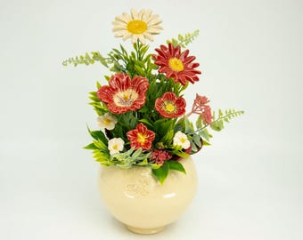 ハイビスカスのセンターピース - 赤 - 大きな陶器の花のテーブル装飾