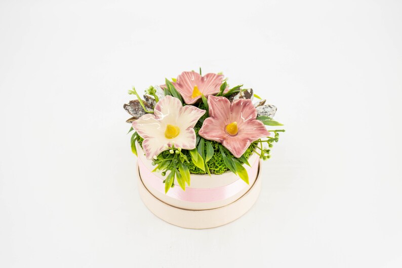 Flower Box with Pink Mallow For home decoration or unique gift idea image 1