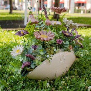 Beige Premium Oval Centerpiece Pink-Purple Flowers Table Decoration with Wonderful Ceramic Flowers image 7