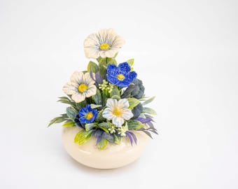 Medium Centerpiece with Cherry Blossoms - Blue - Perfect Spring Table Decoration