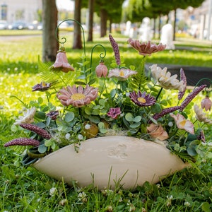 Beige Premium Oval Centerpiece Pink-Purple Flowers Table Decoration with Wonderful Ceramic Flowers image 6