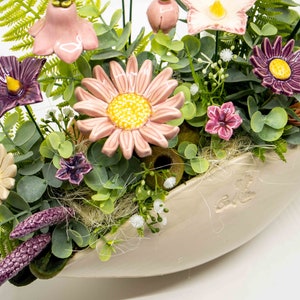 Beige Premium Oval Centerpiece Pink-Purple Flowers Table Decoration with Wonderful Ceramic Flowers image 2