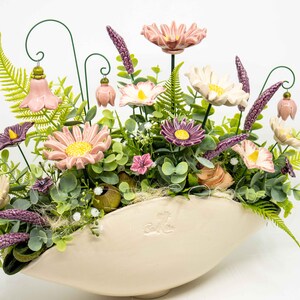 Beige Premium Oval Centerpiece Pink-Purple Flowers Table Decoration with Wonderful Ceramic Flowers image 1