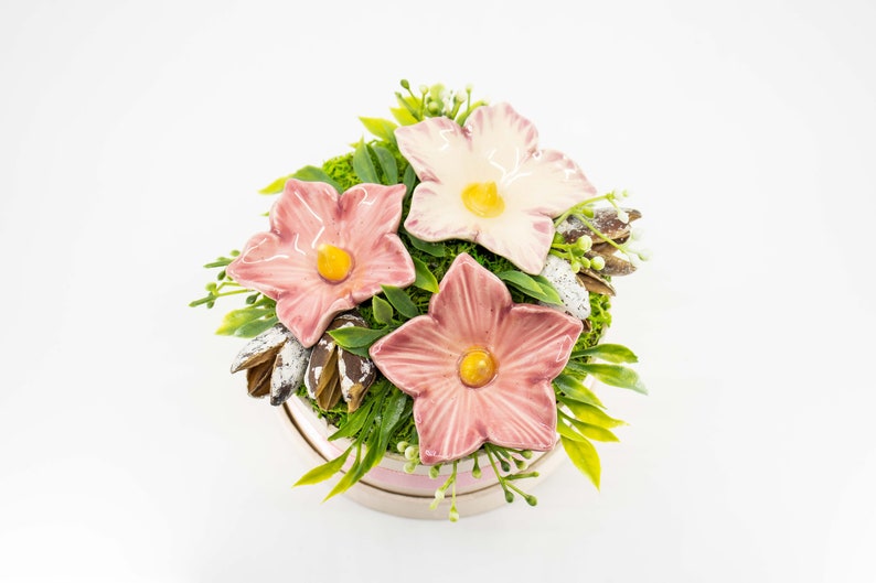 Flower Box with Pink Mallow For home decoration or unique gift idea image 2
