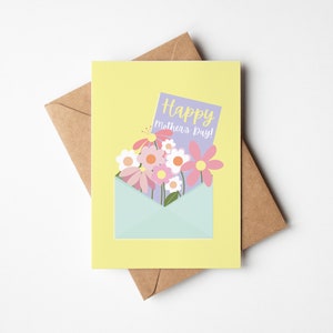Mother&#39;s Day Card with Flowers in Envelope and Happy Mother&#39;s Day Note | Cute Mother&#39;s Day Card | Printable Mother&#39;s Day Card | Floral Card