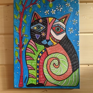 Whimsical Blue Cat Wall Art – Colorful Canvas Print for Cat Lovers, Mystical Cat Decor, Ready to Hang Animal Art, 10x12 Gallery Wrap
