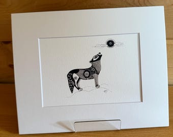 Wolf Pen and Ink Illustration on Archival Canvas – Animal Wall Art