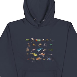 Fly Fishing Flies Art Hoodie, Original Hand-drawn Graphics, Fishing Hoodies for Men and Women