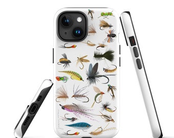 Coque résistante aux mouches pour la pêche à la mouche pour iPhone® 13 - 15 (oeuvre originale dessinée à la main, nouvelle mise en page)