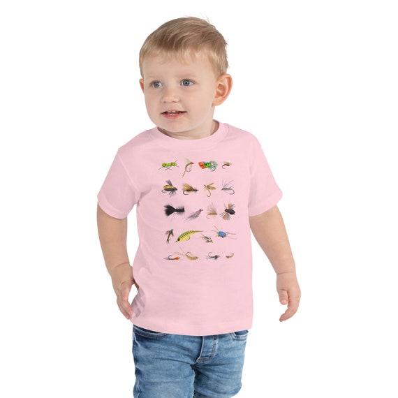 Fly Fishing Flies Toddler Short Sleeve Kids Tshirt, Original Hand