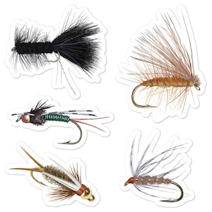 Fly fishing Flies 5-piece Trout Flies Sticker Pack | Waterproof Stickers | Hand Drawn Flies Stickers Gift