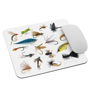 Trout Fly Fishing Flies Mouse pad | Original Hand-drawn Illustration Design