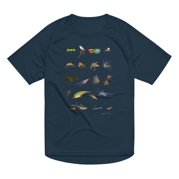 Fly fishing Flies Art T-shirt, Hand-drawn flies, Quick-dry breathable material, Quality printing