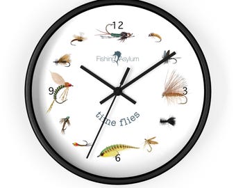 Trout Fly Fishing Flies Wall Clock | time flies, angler home decor