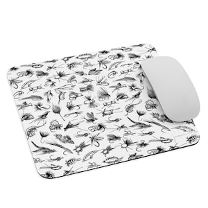 Fly Fishing Flies Mouse pad, Original hand-drawn art