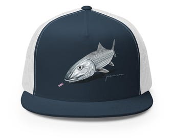 Fly Fishing Hat Bonefish Hand Drawn Art Trucker Cap