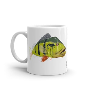 Peacock Bass Fishing Mug, Fish Art, Hand-drawn