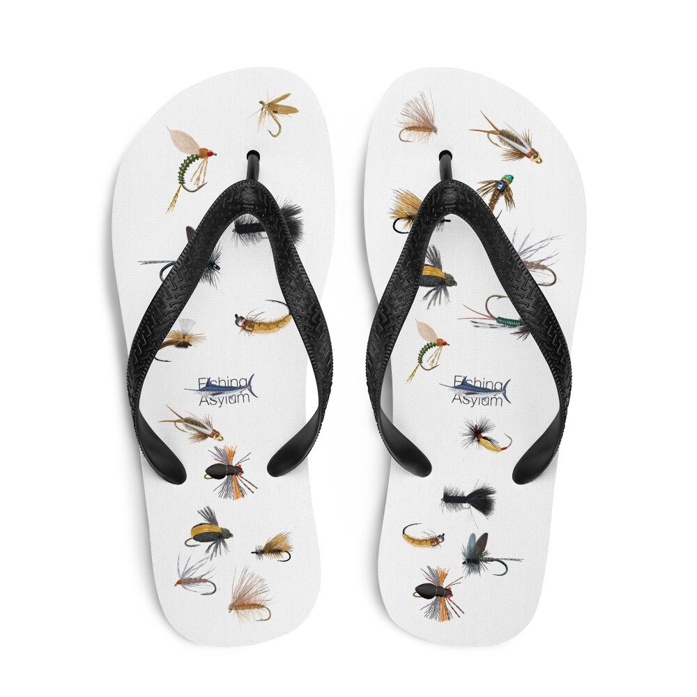 Trout Fly Fishing Flip flops Original Hand drawn Flies Art Design Print Etsy