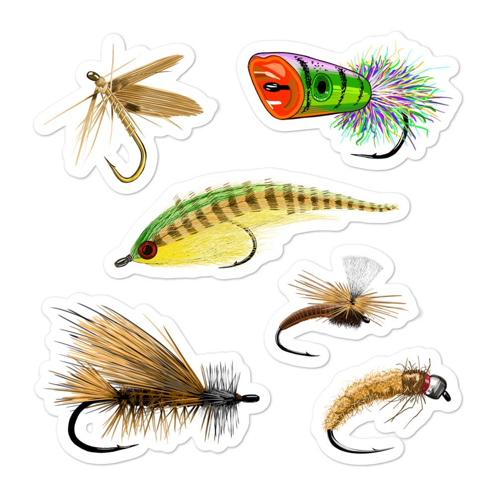Fly Fishing Flies Sticker Pack 6-piece Set | Waterproof Vinyl } Hand ...