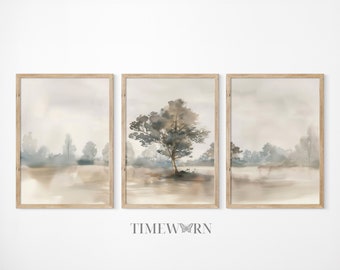 Set of 3 Pieces Vintage Wall Art, Watercolor Englisch Countryside, Landscape Painting set of 3 Prints, Neutral Printable Wall Art Prints,