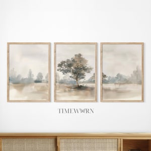 Set of 3 Pieces Vintage Wall Art, Watercolor Englisch Countryside, Landscape Painting set of 3 Prints, Neutral Printable Wall Art Prints,