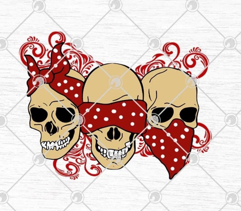 File SVG Three Skulls With Red Bandanas SVG File Etsy