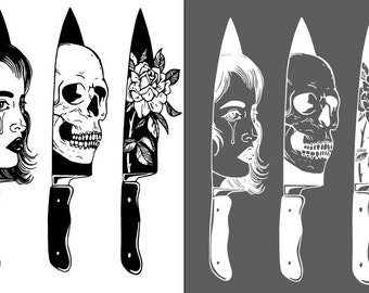 hslloween svg 2022 Horr0r movie  knives  svg Digital Download Skeleton Rose Knife svg