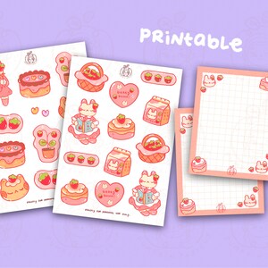 Strawberry Bunny BUNDLE: Memo + Sticker Sheets Partie 1 & 2 (Fichiers NUMÉRIQUES imprimables) || Autocollants note de planificateur de journal mignon | Autocollants Kawaii