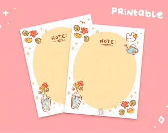 Flower Bunny Memo Sheets (Printable DIGITAL File) || Cute Note Set | Kawaii Note Pad | Post It