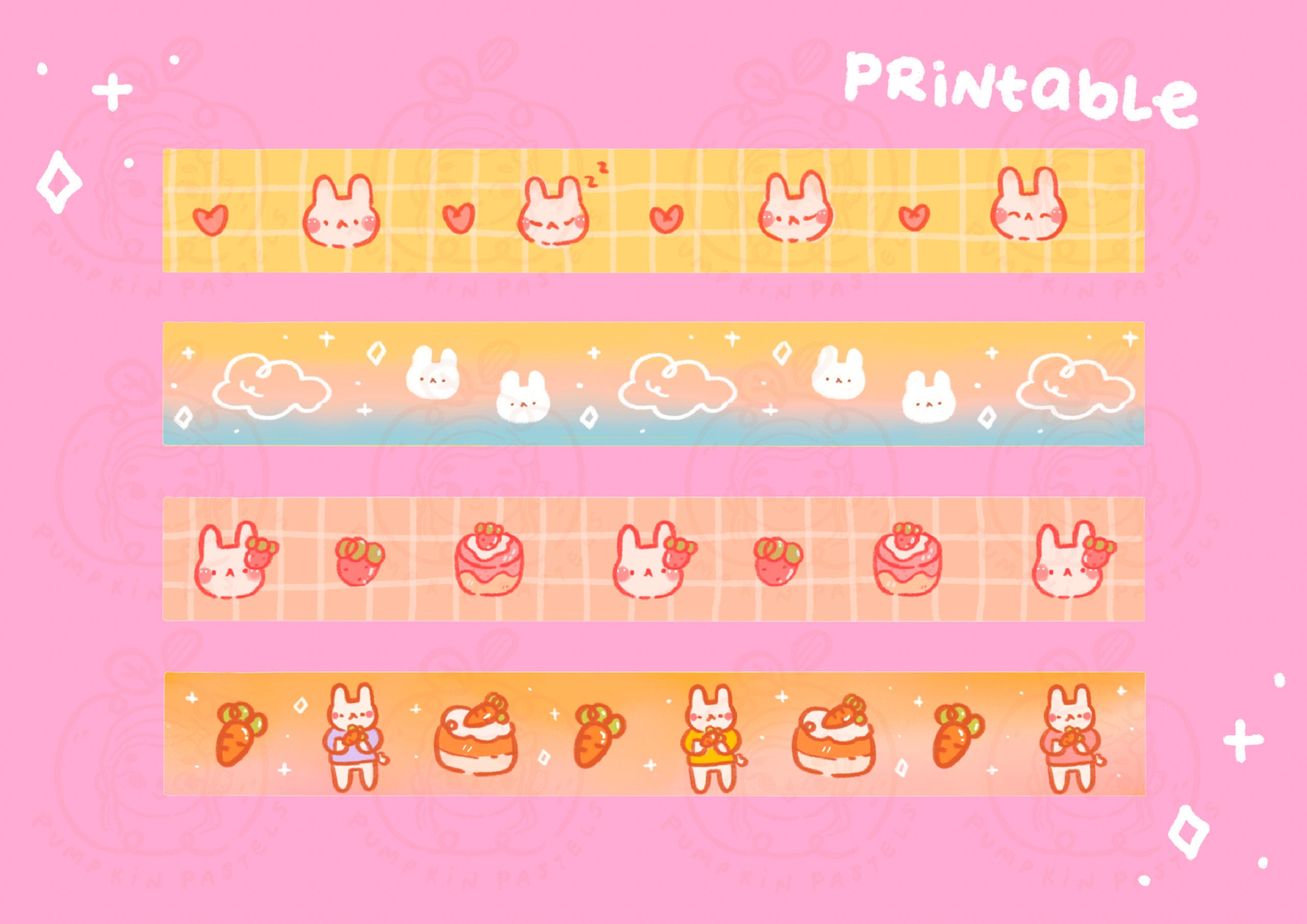 Printable Cute Bunny Washi ‘Tape’ || Printable Digital Washi | Printable  Stickers | Kawaii Stickers | Journal Stickers | Planner Stickers