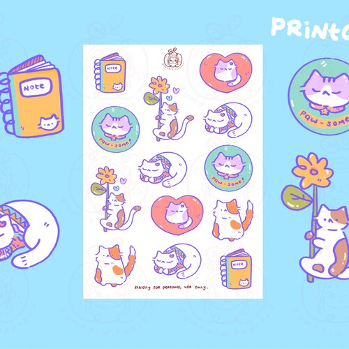 love cat part two sticker sheet printable digital file etsy