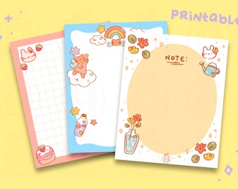 3 x Memo Sheets BUNDLE (Flower Bunny + Magic Bear + Strawberry Bunny Memo)  | Printable DIGITAL Files | Cute Note Set | Kawaii Note Pad