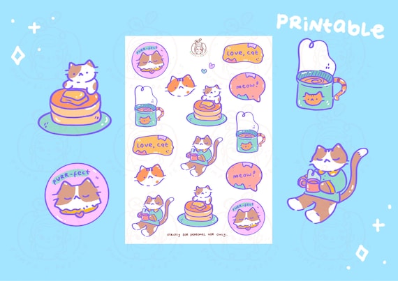 Love, Cat (Part One) Sticker Sheet - Printable DIGITAL File || Printable  Stickers | Cute Planner Stickers | Journal Kawaii Stickers