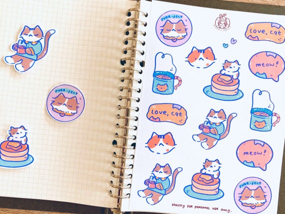 20 Cute Cat Pun Kawaii Stickers Journal, Diary Stickers, Scrapbooking